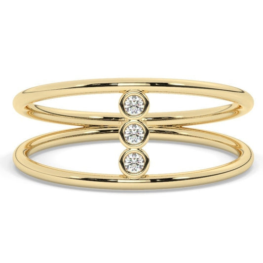 14k Gold Bezel Diamond Wedding Band / Double Ring Stacking Ring / Engagement Ring / Unique Design Minimalist Ring / Dual Band Wedding Ring