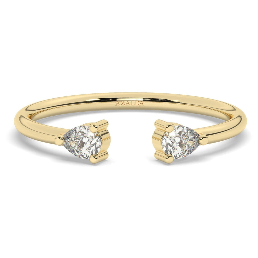 Pear Diamond Cuff Ring / 14k Gold Pear Diamond Cuff Band / Stacking Ring / Bridal Gift / Anniversary Gift / Diamond Gift Ideas