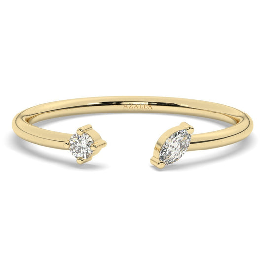 Marquise and Round Diamond Cuff Ring