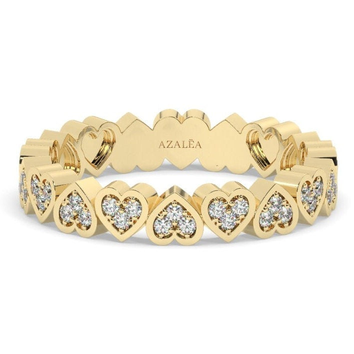 14k Gold Eternity Heart Stacking Ring