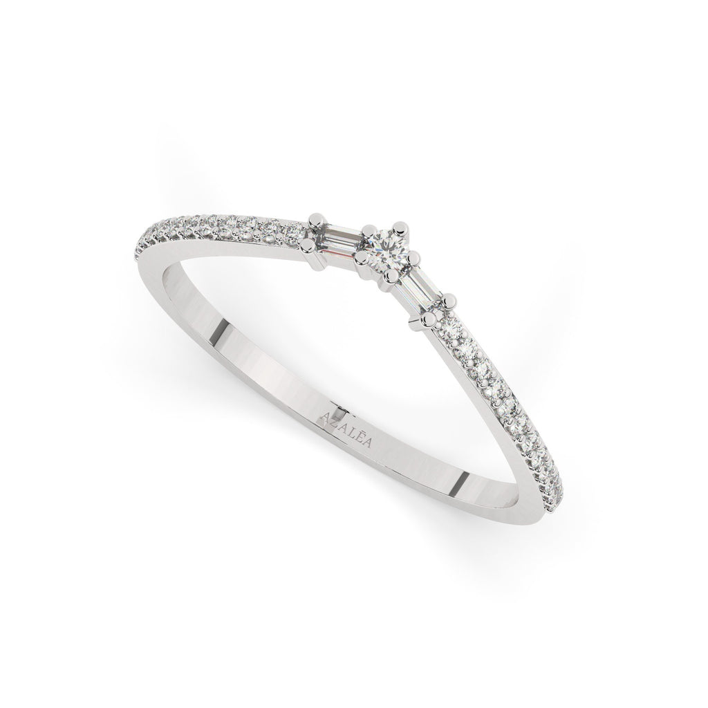 14k Gold Diamond Baguette Round Diamond Ring / Minimalist Wedding Ring / Diamond Stacking Ring / Birthday Graduation Gift