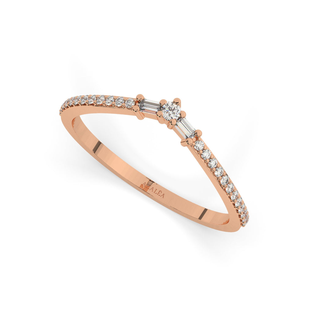 14k Gold Diamond Baguette Round Diamond Ring / Minimalist Wedding Ring / Diamond Stacking Ring / Birthday Graduation Gift