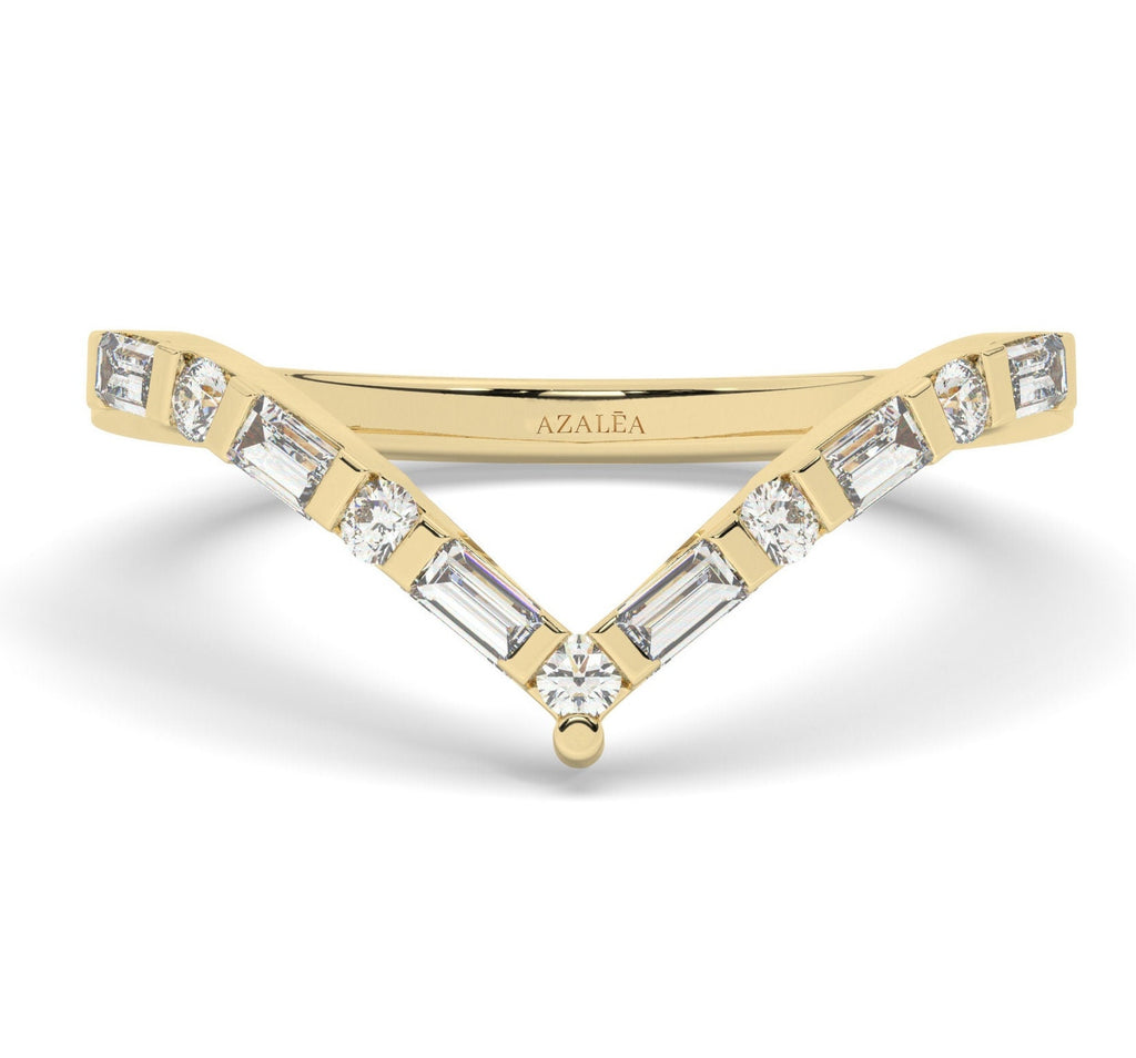 14k Gold Baguette Diamond Chevron Ring/ Curved Baguette Diamond Wedding Band / V Diamond Ring / Anniversary Promise Ring / Gift for Her