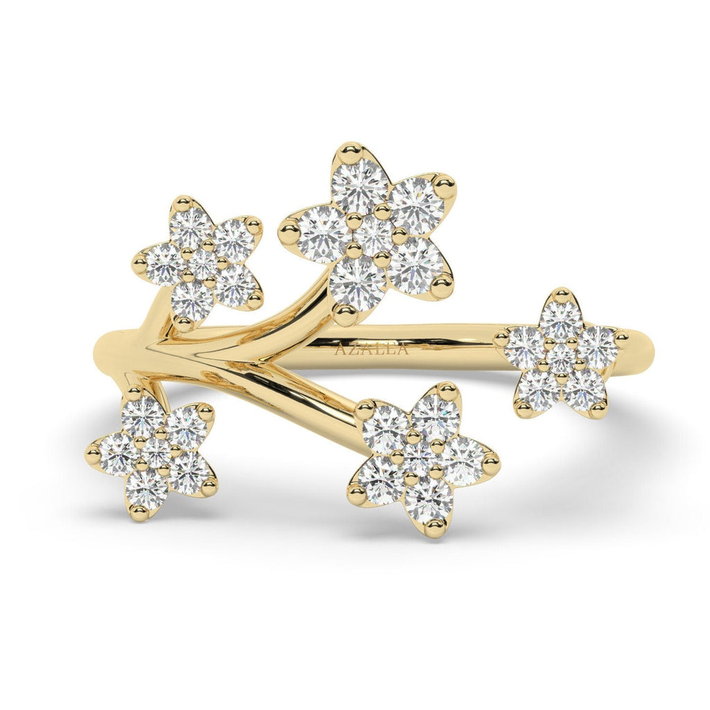 Diamond Floral Design Ring / 14k Gold Diamond Flower Ring / Flower stacking ring / Floral Statement Ring / Birthday Gift