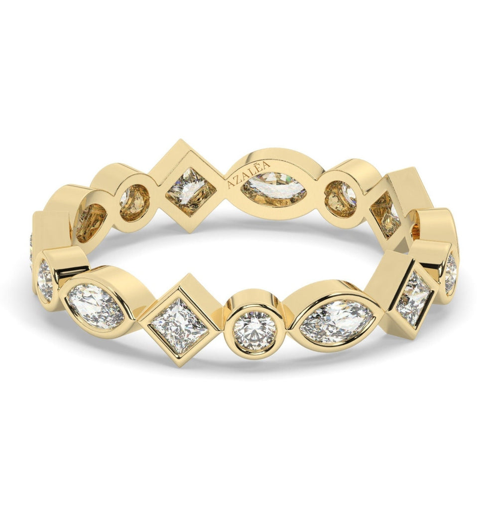 Diamond Eternity Stacking Ring / 14k Gold Princess Marquise and Round Diamond Eternity Wedding Band / Graduation Gift / Birthday Gift