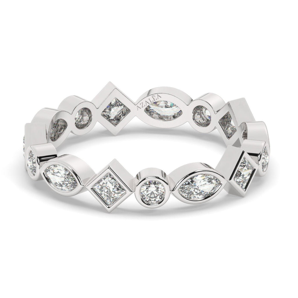 Diamond Eternity Stacking Ring / 14k Gold Princess Marquise and Round Diamond Eternity Wedding Band / Graduation Gift / Birthday Gift