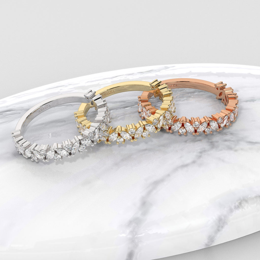 Diamond Wedding Band / 14k Marquise and Round Diamond Wedding Ring / Wedding Band / Stacking Ring / Diamond Bridal Gift Ideas