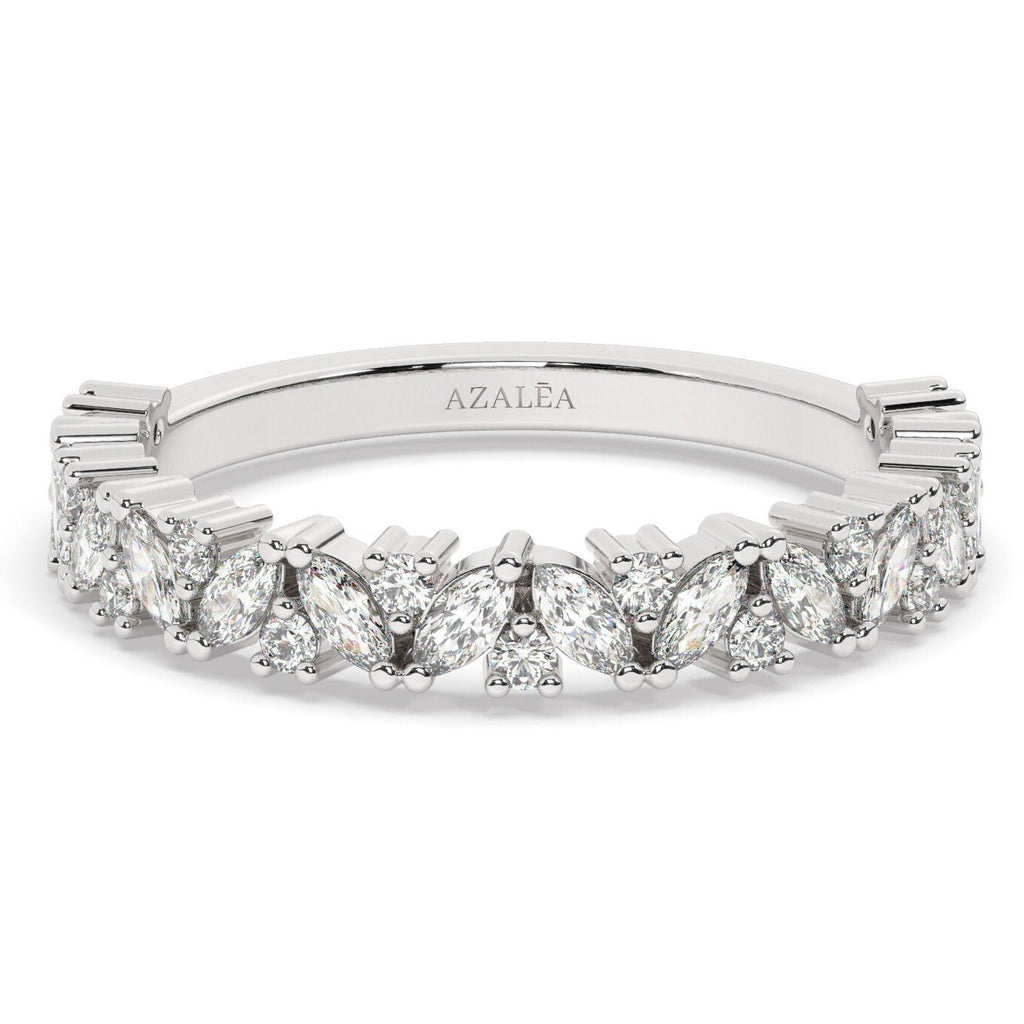 Diamond Wedding Band / 14k Marquise and Round Diamond Wedding Ring / Wedding Band / Stacking Ring / Diamond Bridal Gift Ideas