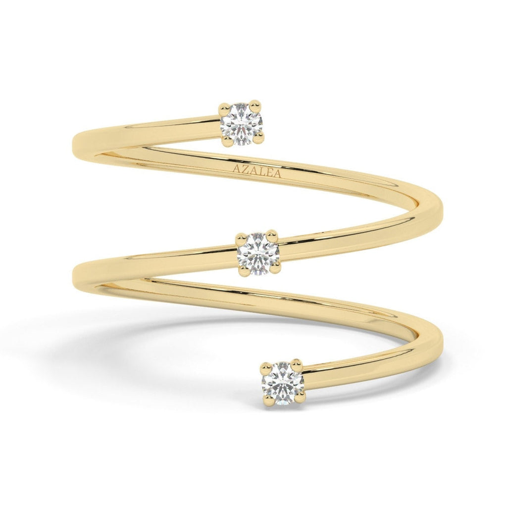 Diamond Spiral Cuff Ring / 14k Gold Spiral Diamond Cuff Ring / Diamond Spiral Ring/ Wedding Band / Stacking Ring / Birthday Gift