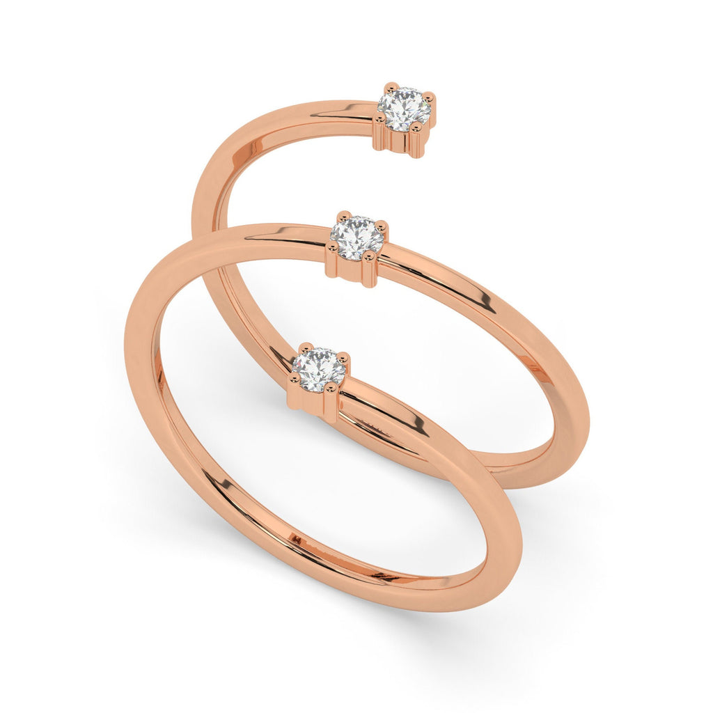 Diamond Spiral Cuff Ring / 14k Gold Spiral Diamond Cuff Ring / Diamond Spiral Ring/ Wedding Band / Stacking Ring / Birthday Gift