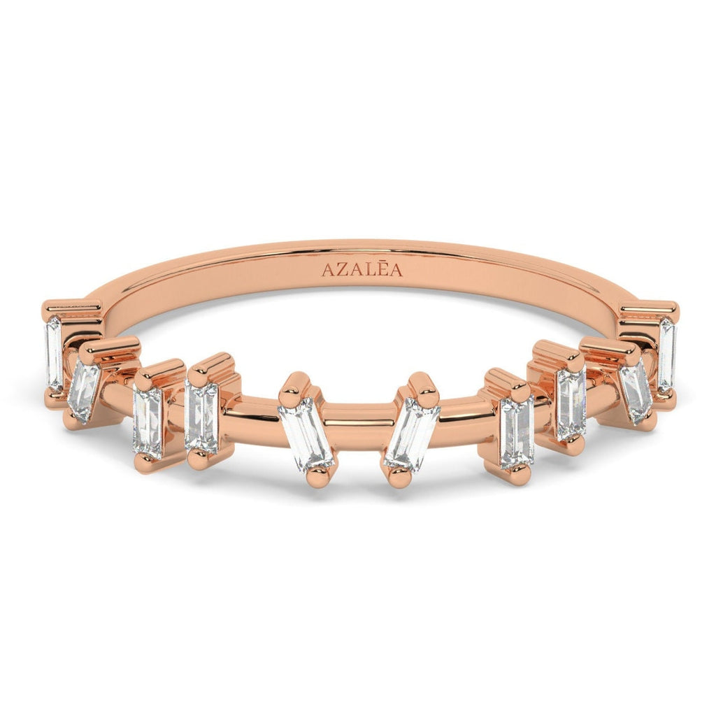 Baguette Diamond Stacking Ring, 14k Solid Gold Wedding Band, Minimalist Engagement, Dainty Ring, Bridal Ring, Anniversary Birthday Gift