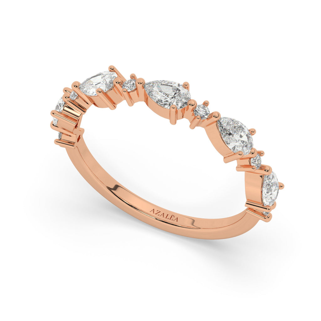 Pear Diamond Wedding Band / 14k Pear and Round Diamond Wedding Ring / Wedding Band / Stacking Ring / Diamond Bridal Gift Ideas