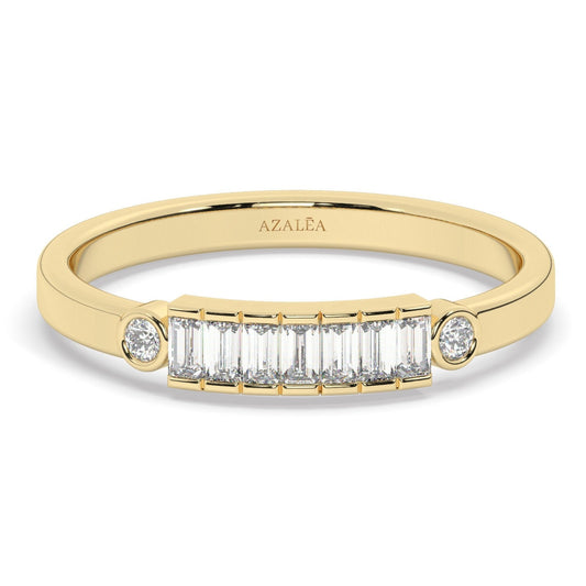 14k Gold Baguette Diamond Stacking Ring | Elegant Wedding Band Anniversary Promise Gift | Dainty Stacking Half Eternity Ring / Lab Diamond