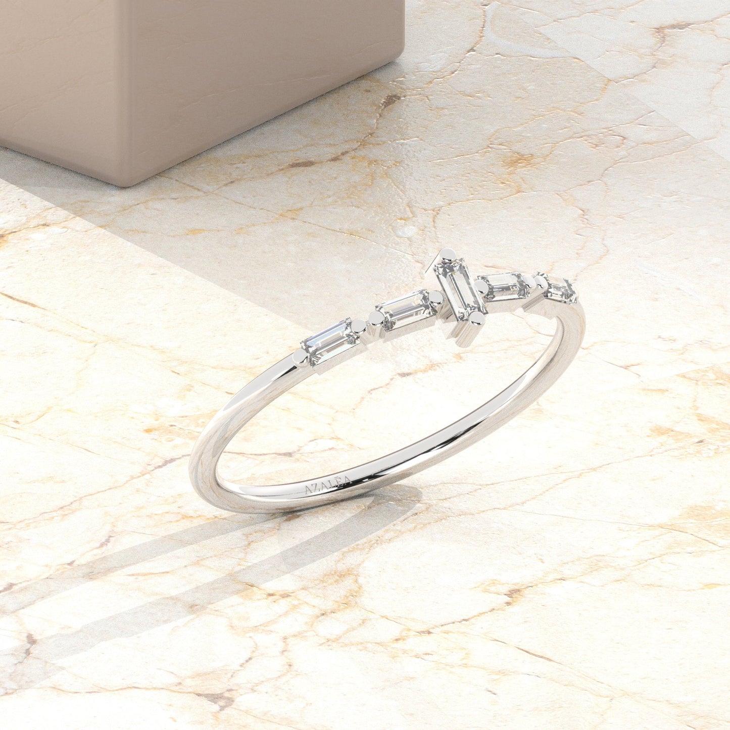 14k Gold Baguette Diamond Wedding Band / 0.15 CT Baguette Diamond Stacking Ring / Stackable Ring / Minimalist Diamond Jewelry