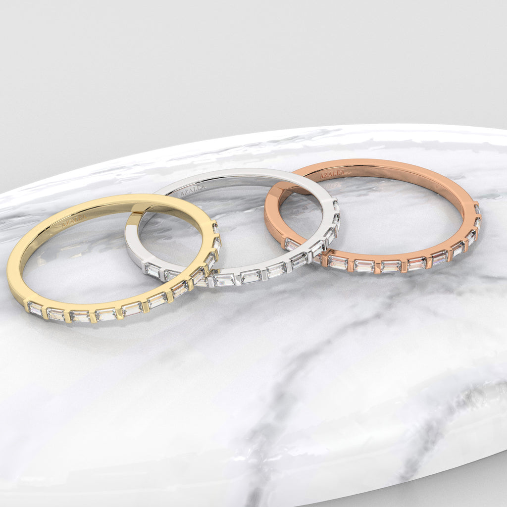 Baguette Diamond Ring / 14k Gold Half Eternity Diamond Wedding Band / Diamond Stacking Ring / Bridal Gift / Anniversary Gift