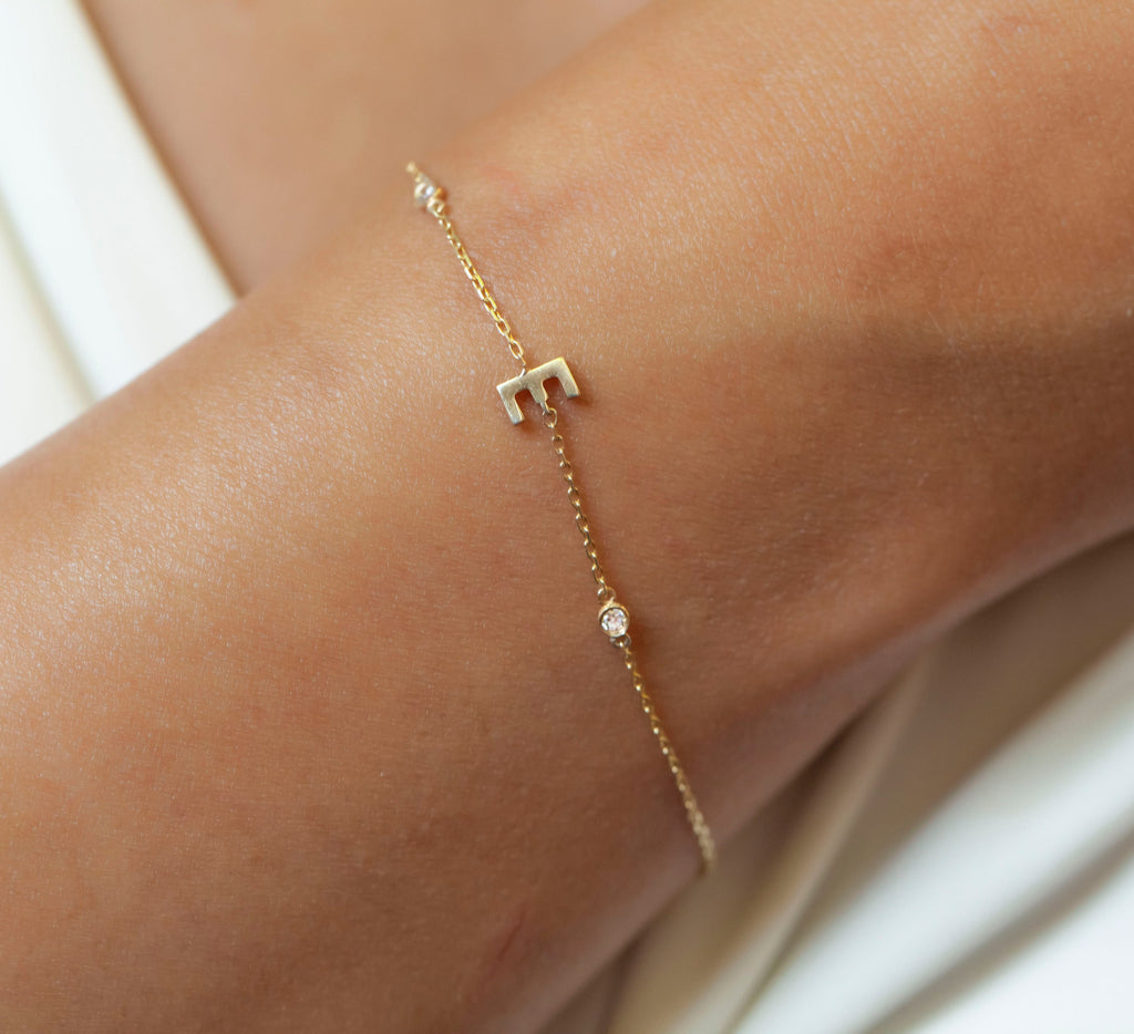 Diamond Initial Bracelet / 14k Diamond Initial Bracelet / Diamond Charm Bracelet / Name Bracelet / Graduation Gift / Birthday Gift