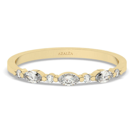Marquise Diamond Wedding Band / 14k Marquise and Round Diamond Wedding Ring / Wedding Band / Stacking Ring / Diamond Bridal Gift Ideas
