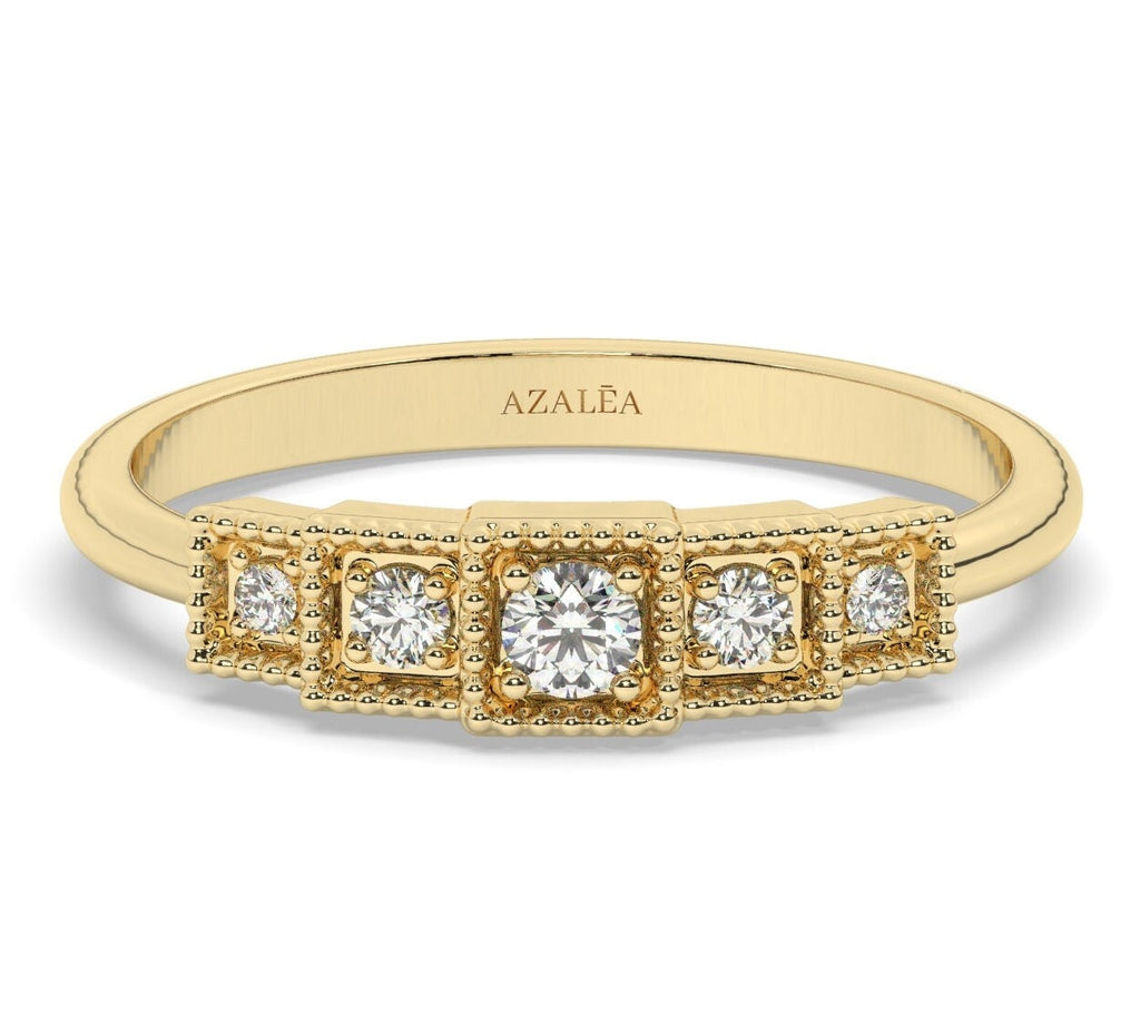 Diamond Stacking Ring / 14k Gold Round Diamond Prong Set Ring / Square Diamond Stacking Ring / Anniversary Ring / Diamond Gift Ideas