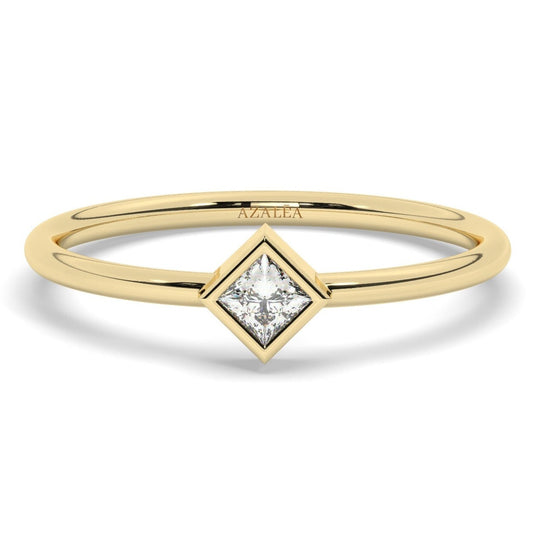 Diamond Stacking Ring / 14k Gold Princess Cut Diamond Bezel set Ring / Diamond Stacking Ring / Anniversary Birthday Bridal Gift