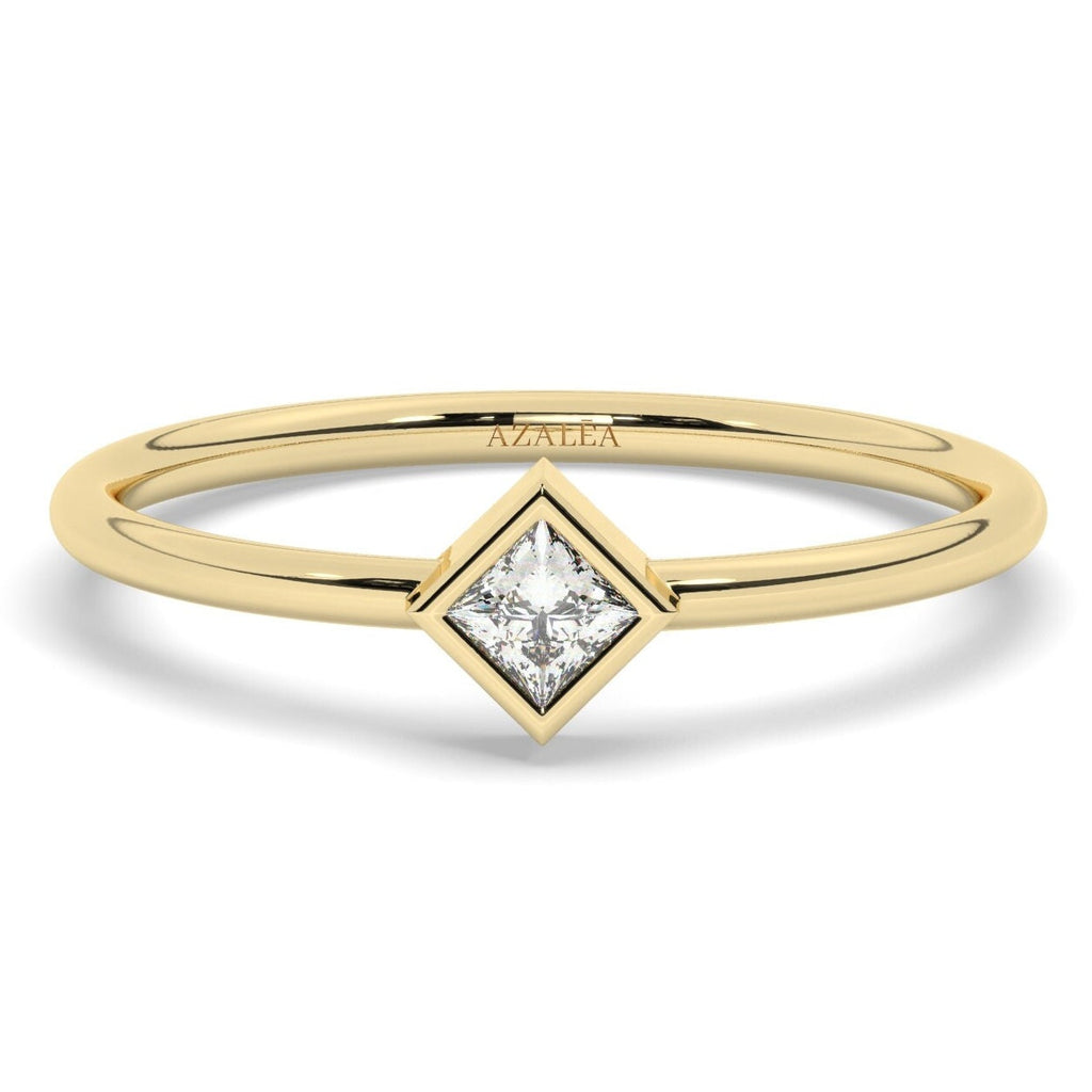 Diamond Stacking Ring / 14k Gold Princess Cut Diamond Bezel set Ring / Diamond Stacking Ring / Anniversary Birthday Bridal Gift