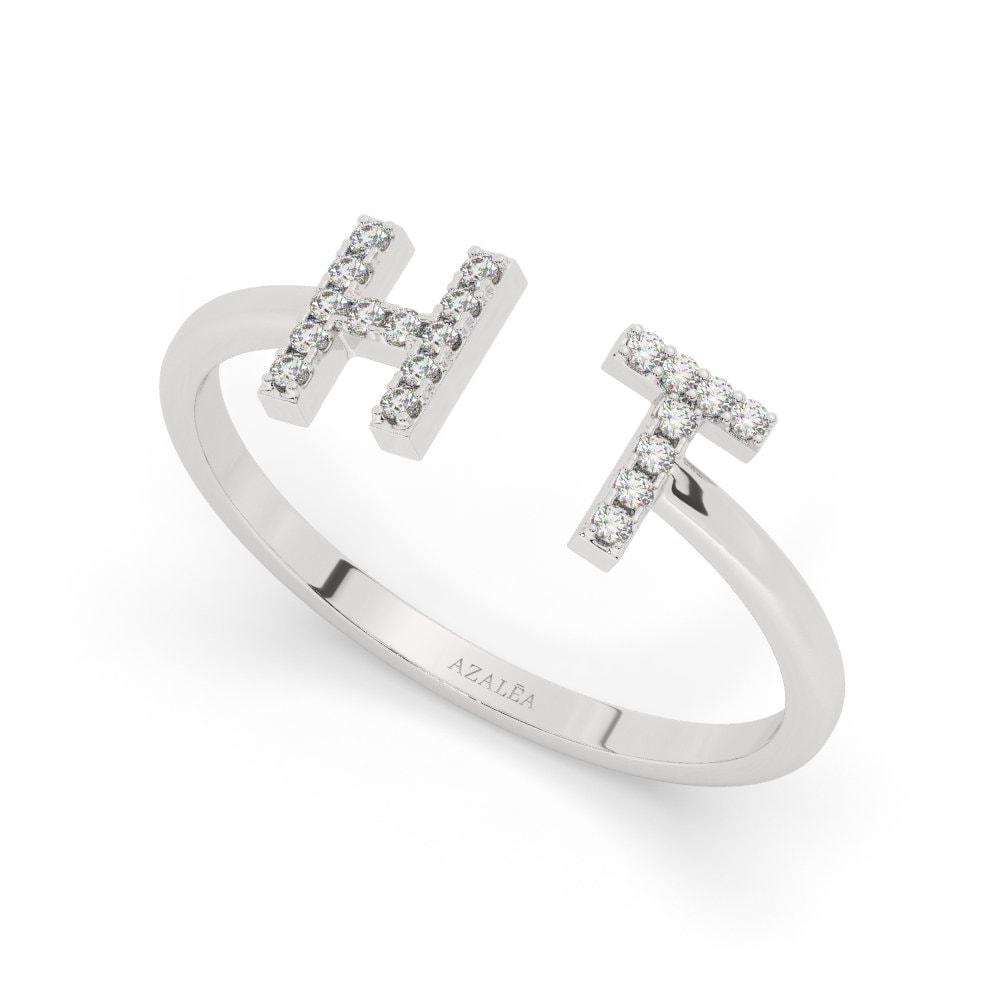 14k Gold Diamond Initial Ring / Diamond Stacking Ring / Initial Ring / Graduation Gift / Birthday Gift / Letter Rings / Open Cuff Ring