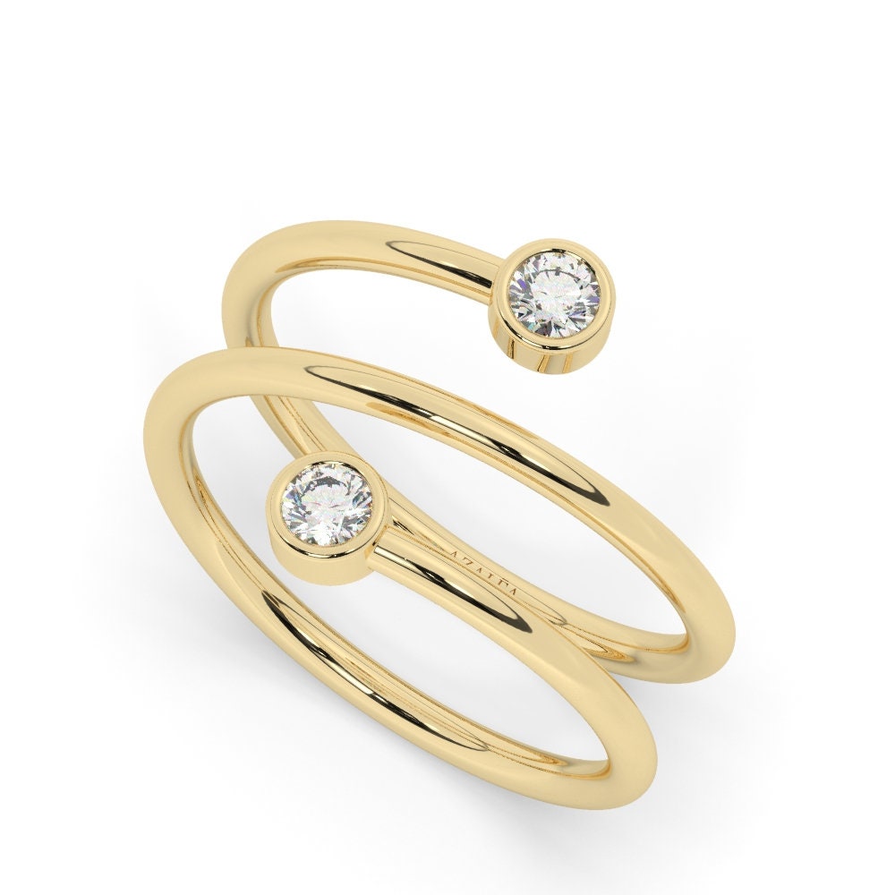 Diamond Spiral Cuff Ring / 14k Gold Spiral Diamond Cuff Ring / Anniversary Ring / Wedding Band / Stacking Ring / Bridal Gift / Birthday Gift