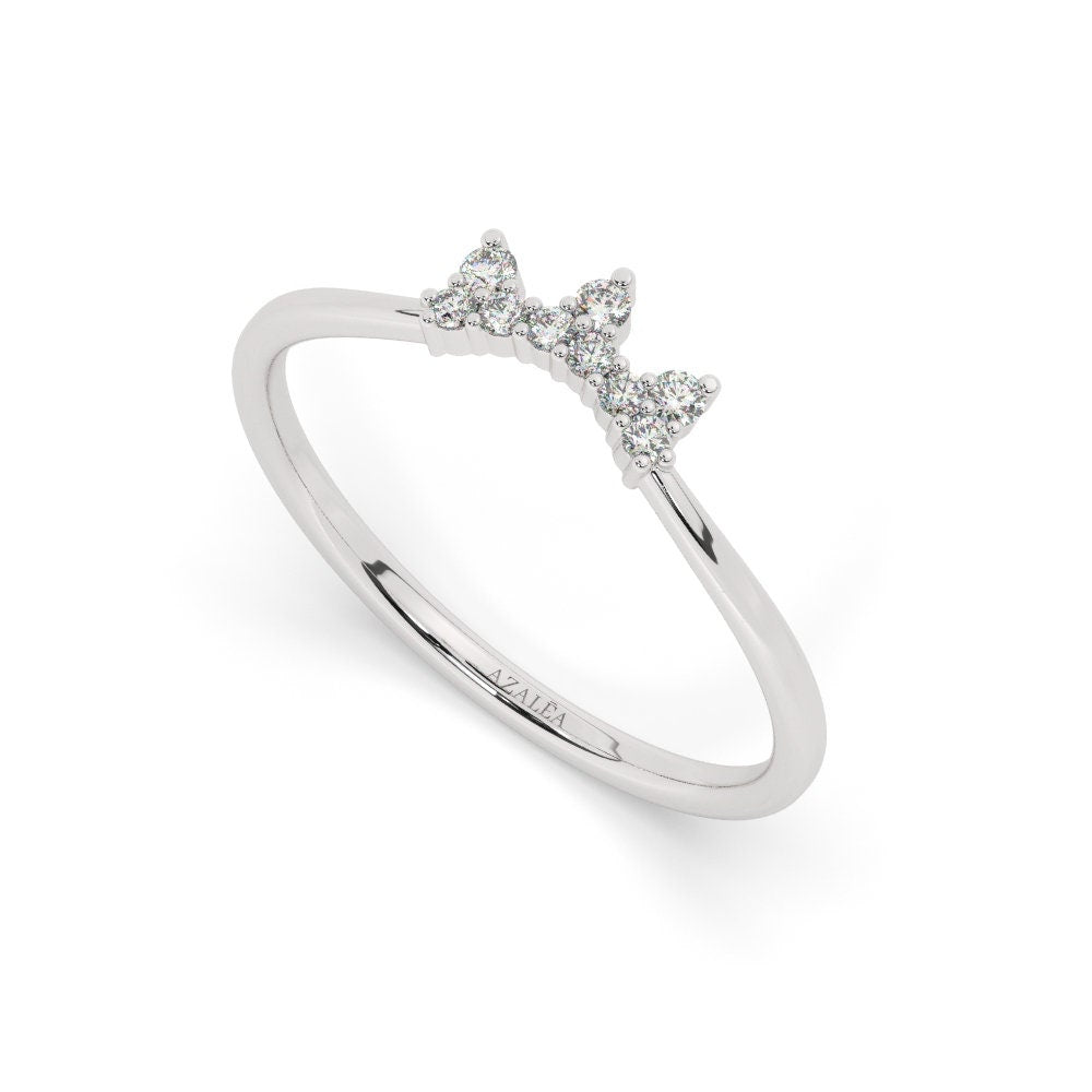 Curved Diamond Wedding Band / Crown Diamond Wedding Band / 14k Crown Shape Diamond Nesting Ring / Anniversary Gift / Diamond Gift Idea