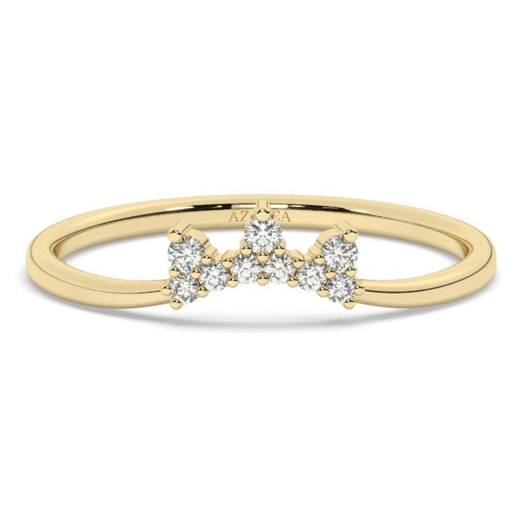 Curved Diamond Wedding Band / Crown Diamond Wedding Band / 14k Crown Shape Diamond Nesting Ring / Anniversary Gift / Diamond Gift Idea