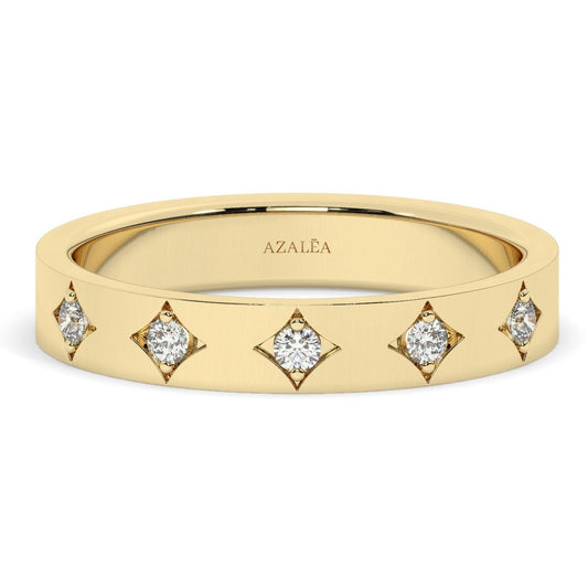Diamond Eternity Wedding Band / 14k Gold Engraved Diamond Stacking Ring / Round Diamond Prong Stackable Ring / Anniversary Gift Ideas