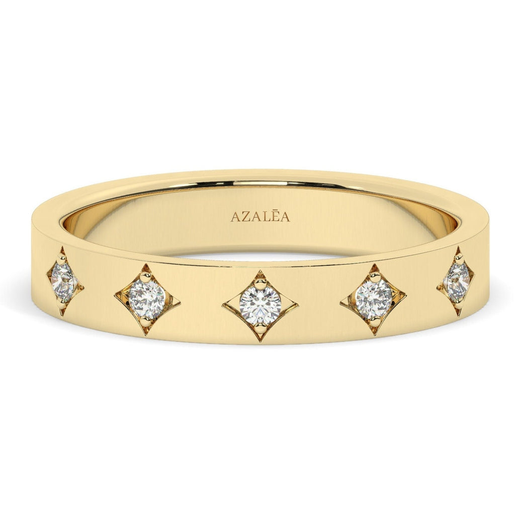 Diamond Eternity Wedding Band / 14k Gold Engraved Diamond Stacking Ring / Round Diamond Prong Stackable Ring / Anniversary Gift Ideas