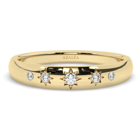 14k Gold Engraved Star Diamond Wedding Ring / Celestial Stacking Ring / Anniversary Gift / Starburst Stacking Ring/ Engagement Band