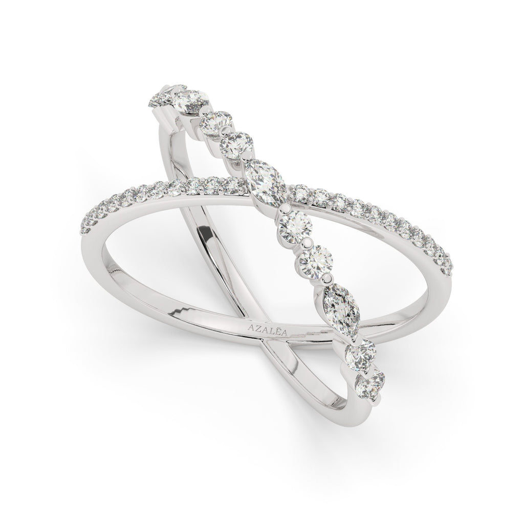 Diamond X Stacking Ring / 14k Gold Marquise and Round Diamond Crisscross Stacking Ring / Wedding Band / Stacking Ring/ Anniversary Gift