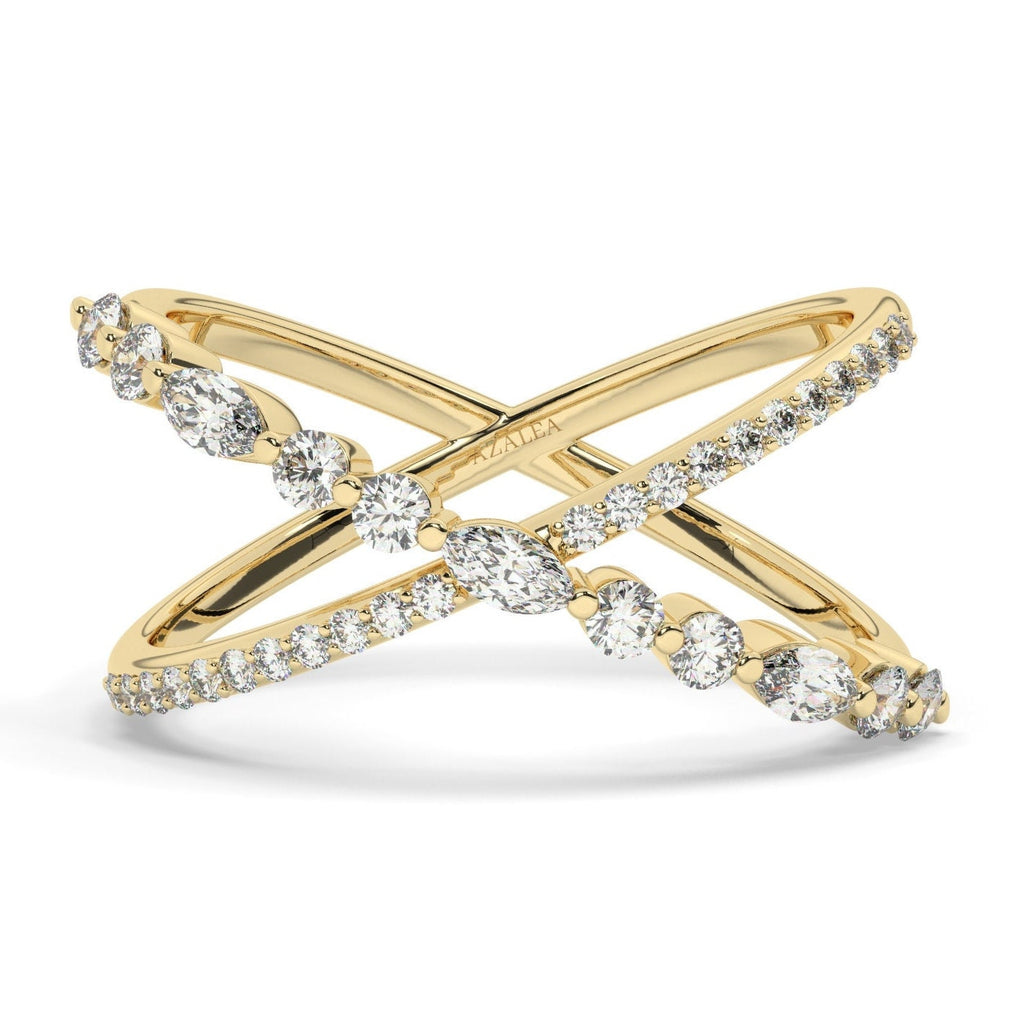 Diamond X Stacking Ring / 14k Gold Marquise and Round Diamond Crisscross Stacking Ring / Wedding Band / Stacking Ring/ Anniversary Gift
