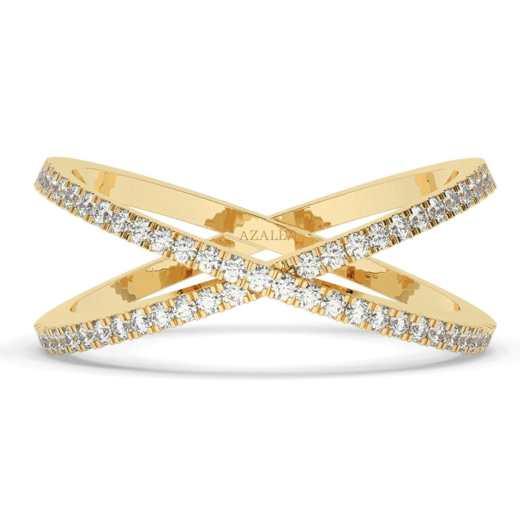 Diamond Wedding Band / 14k Gold Diamond Crisscross Ring / Diamond Crossover X Stacking Ring / Diamond X / Stacking Ring/ Anniversary Gift