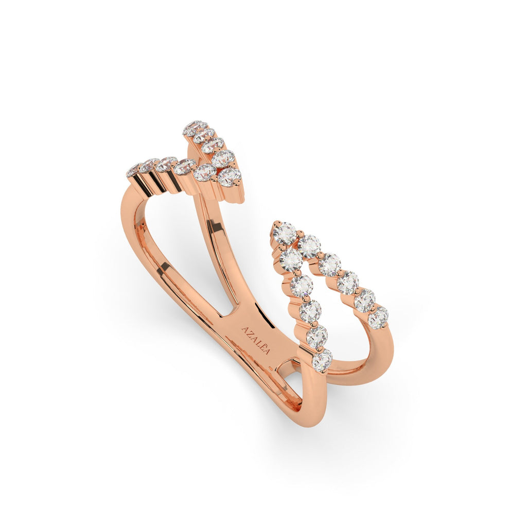 14k Gold Round Diamond Ring/ Diamond Cuff Ring / Anniversary Birthday Graduation Gift / Open Ring / Stackable Ring / Lab or Natural Diamonds