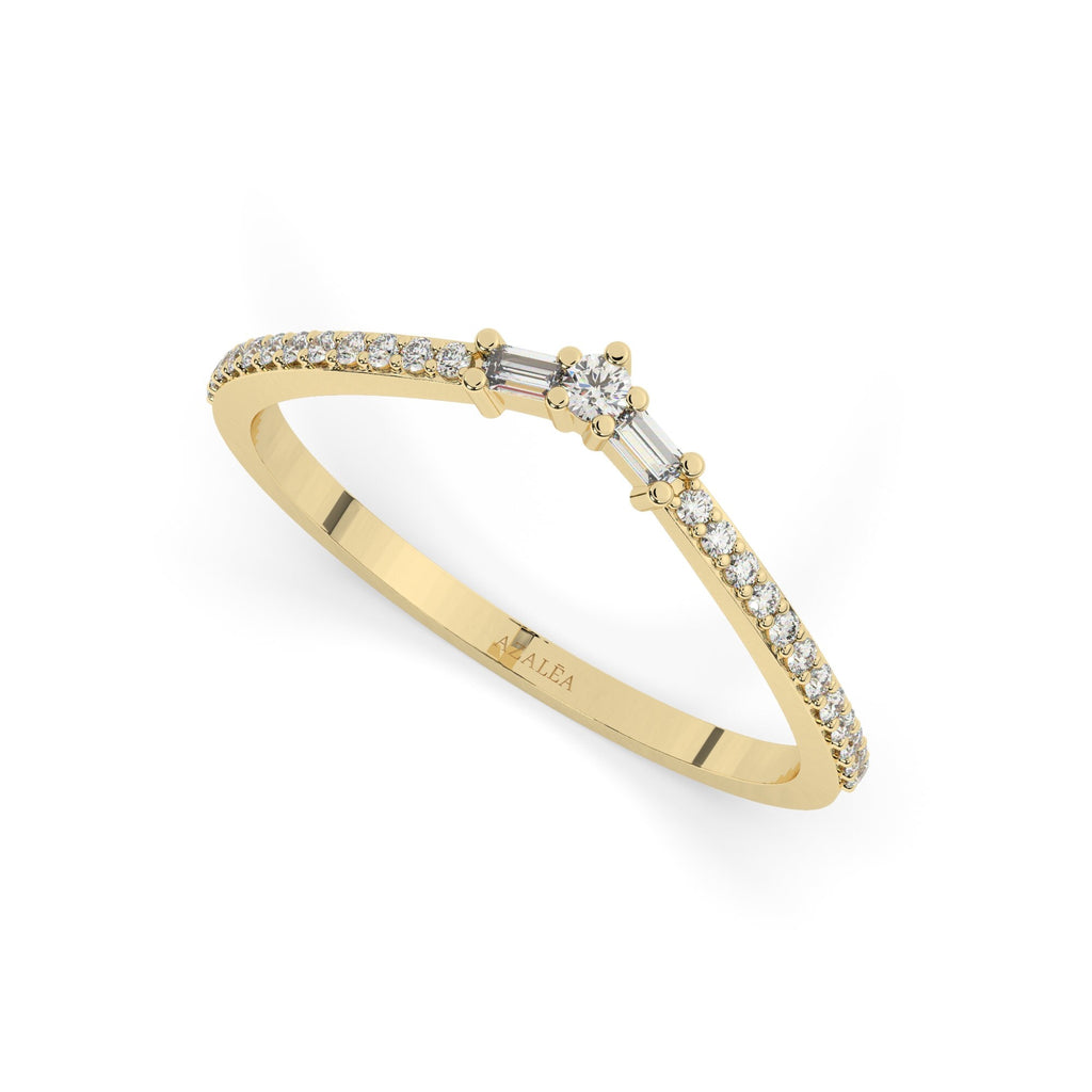 14k Gold Diamond Baguette Round Diamond Ring / Minimalist Wedding Ring / Diamond Stacking Ring / Birthday Graduation Gift