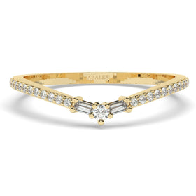14k Gold Diamond Baguette Round Diamond Ring / Minimalist Wedding Ring / Diamond Stacking Ring / Birthday Graduation Gift