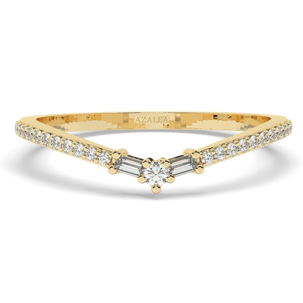 14k Gold Diamond Baguette Round Diamond Ring / Minimalist Wedding Ring / Diamond Stacking Ring / Birthday Graduation Gift