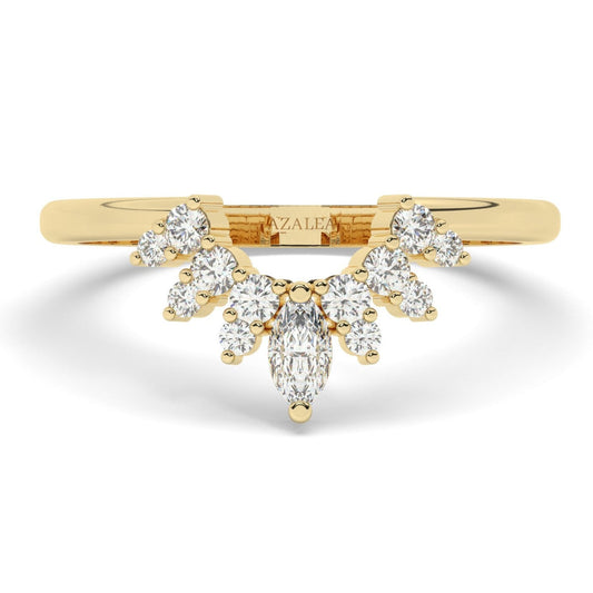 Curved Diamond Wedding Band / 14k Gold Marquise and Round Diamond Nesting Ring / Curved Stacking Ring / Diamond Anniversary Gift Idea