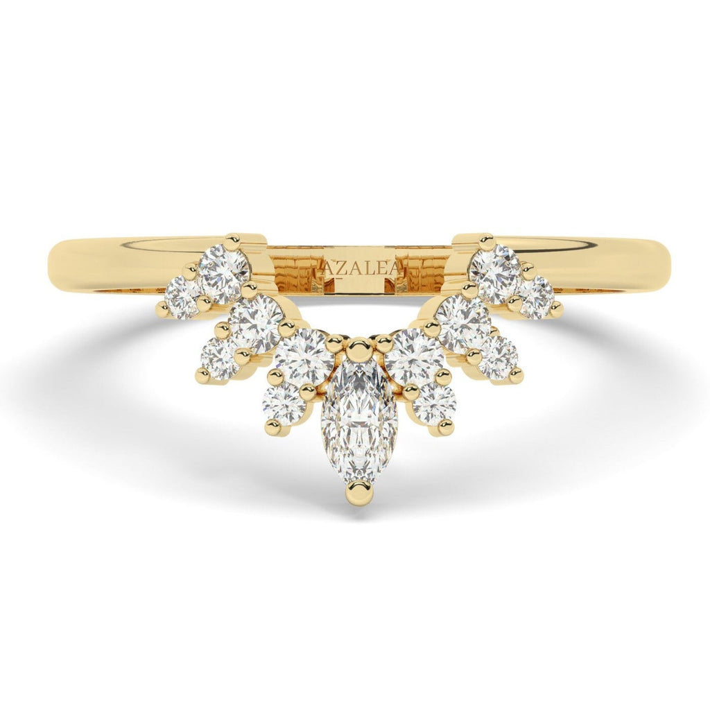 Curved Diamond Wedding Band / 14k Gold Marquise and Round Diamond Nesting Ring / Curved Stacking Ring / Diamond Anniversary Gift Idea