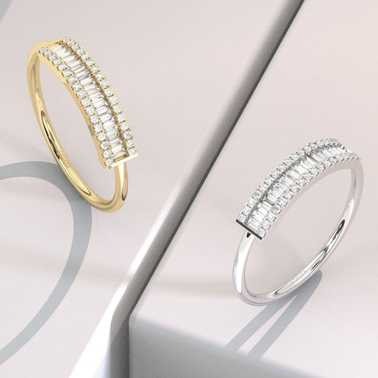 14k Solid Gold Baguette Diamond Wedding Band – Dainty Set Half Eternity Ring, Fine Gold Jewelry Gift, Stackable Ring for Her