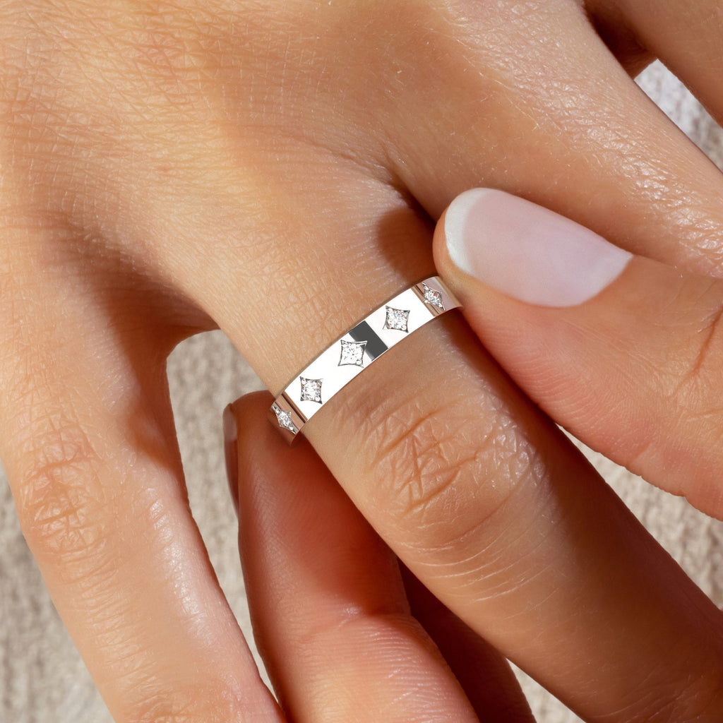 Diamond Eternity Wedding Band / 14k Gold Engraved Diamond Stacking Ring / Round Diamond Prong Stackable Ring / Anniversary Gift Ideas