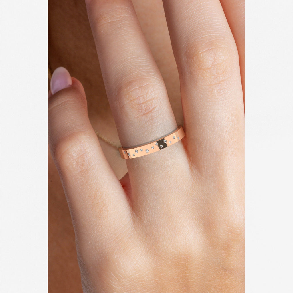 Diamond Wedding Band / 14k Gold Flush Round Diamond Stacking Ring / Stacking Ring / Surface Setting / Anniversary Gift / Diamond Engagement