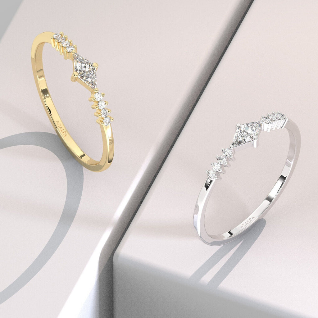 Trillion Diamond Stacking Ring / 14k Gold Diamond Wedding Band / Diamond Stacking Ring / Diamond Anniversary Gift / Diamond Birthday Gift