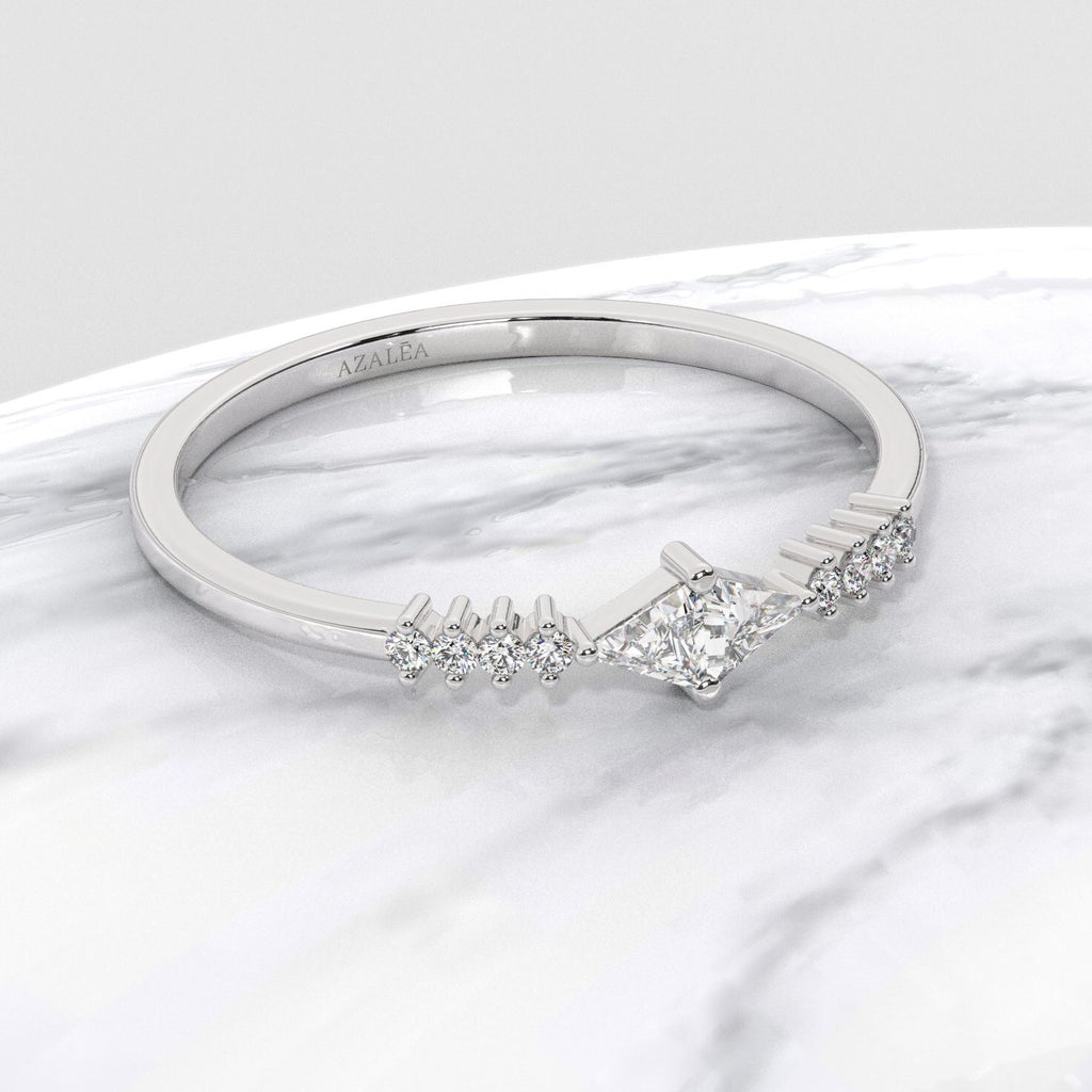 Trillion Diamond Stacking Ring / 14k Gold Diamond Wedding Band / Diamond Stacking Ring / Diamond Anniversary Gift / Diamond Birthday Gift