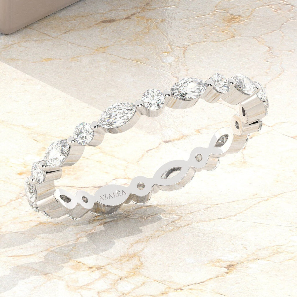 Alternating Diamond Eternity Wedding Band / 14k Marquise and Round Diamond Eternity Wedding Ring / Stacking Ring / Diamond Bridal Gift Ideas
