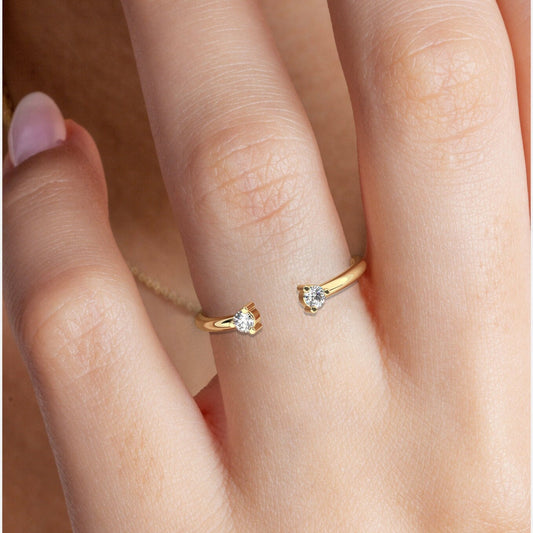 Diamond Cuff Ring / 14k Gold Round Diamond Cuff Stacking Ring / Stacking Ring / Birthday Gift / Graduation Gift / Anniversary Ring