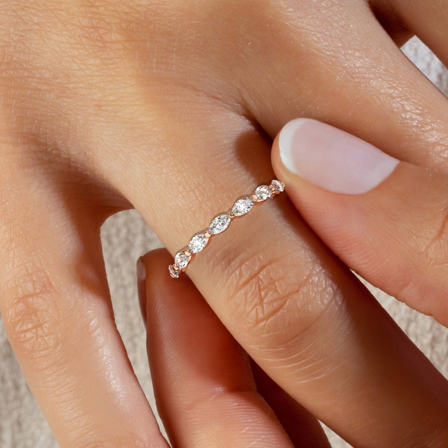 Marquise Diamond Wedding Band / 14k Gold Marquise Diamond Wedding Ring / Stacking Ring / Anniversary Gift / Birthday Gift / Graduation Gift