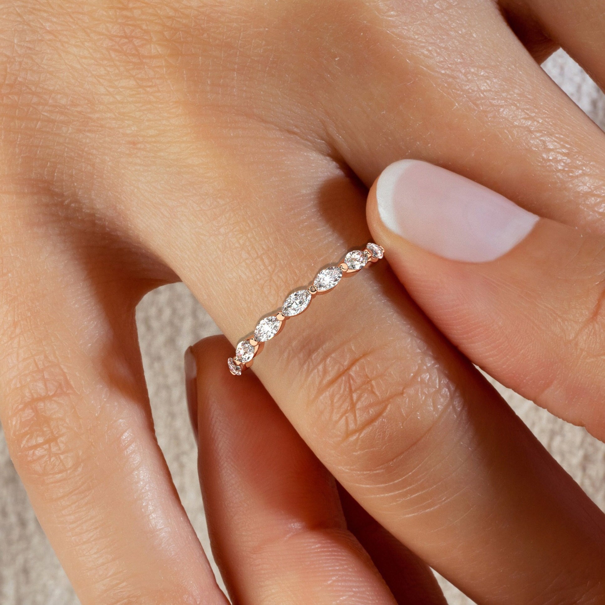 Marquise Diamond Wedding Band / 14k Gold Marquise Diamond Wedding Ring / Stacking Ring / Anniversary Gift / Birthday Gift / Graduation Gift