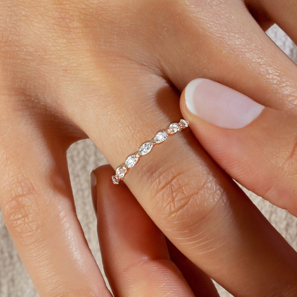 Marquise Diamond Wedding Band / 14k Gold Marquise Diamond Wedding Ring / Stacking Ring / Anniversary Gift / Birthday Gift / Graduation Gift